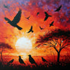 african painting of birds in the savanna