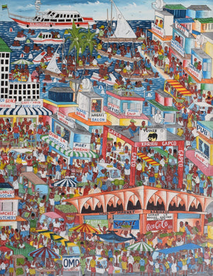 African painting of the city center
