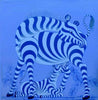 blue African painting of zebras