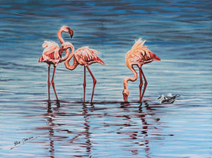 African paintings of flamingos