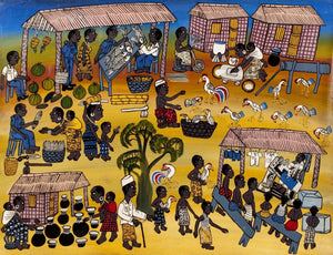 african painting of fish market