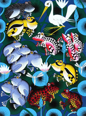 african painting of frogs and dragonflies for sale