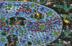 African painting of fishes swimming in a pond