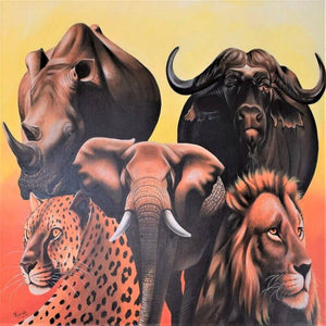 african painting of the big five animals in the serengeti