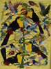 Handmade African painting featuring colorful exotic birds in vibrant rainforest scene for sale art.