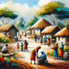 african painting of village in tanzania