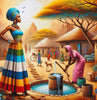 A village in Africa with two women near a well.