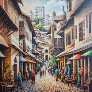 african painting of zanzibar's alleyways