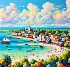 african painting of zanzibars beaches