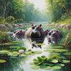 african painting of hippos in the river 