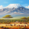 african painting of mountain and maasai