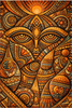 Decorative African design with intricate patterns and symbols in warm colors.