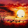 african painting of birds in the savanna