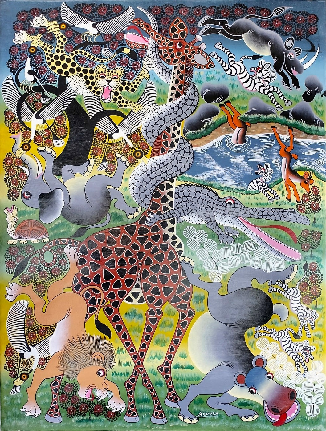 african paintings of animals having fun