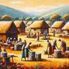 african painting of village in kenya