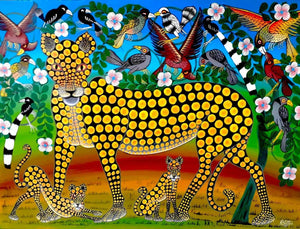 African  art of a leopard with kids for sale