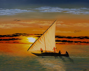 African painting of a boat