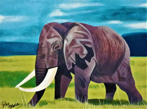 African painting of one elephant