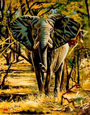 African painting of a huge elephant