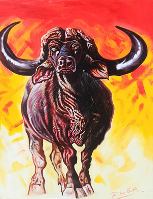 African painting of a Buffalo 