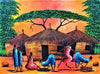 African painting of a small village
