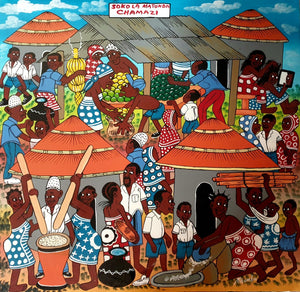 african painting of a fruit market