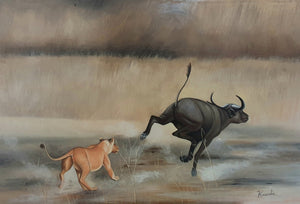 african art of buffalos and lions
