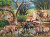 african painting of animals in the serengeti having fun