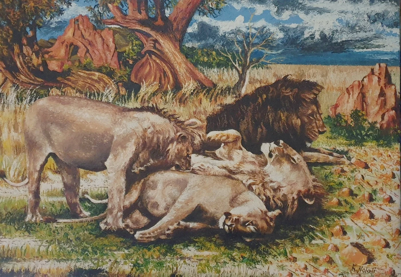 african art of lions in the wild