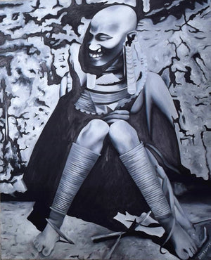 African painting of a beggar