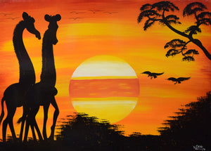 African painting of two giraffes