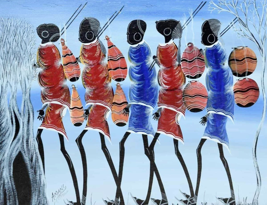 african painting of people collecting water for sale