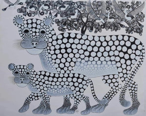African painting of two leopards