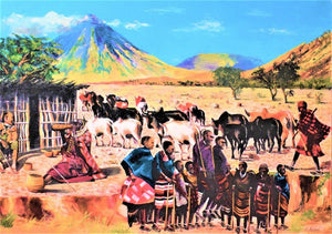 African art of maasai herding cattle for sale