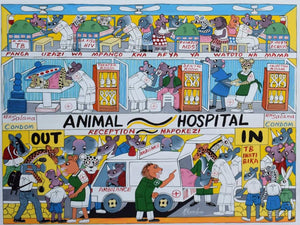 african painting of animals in the hospital