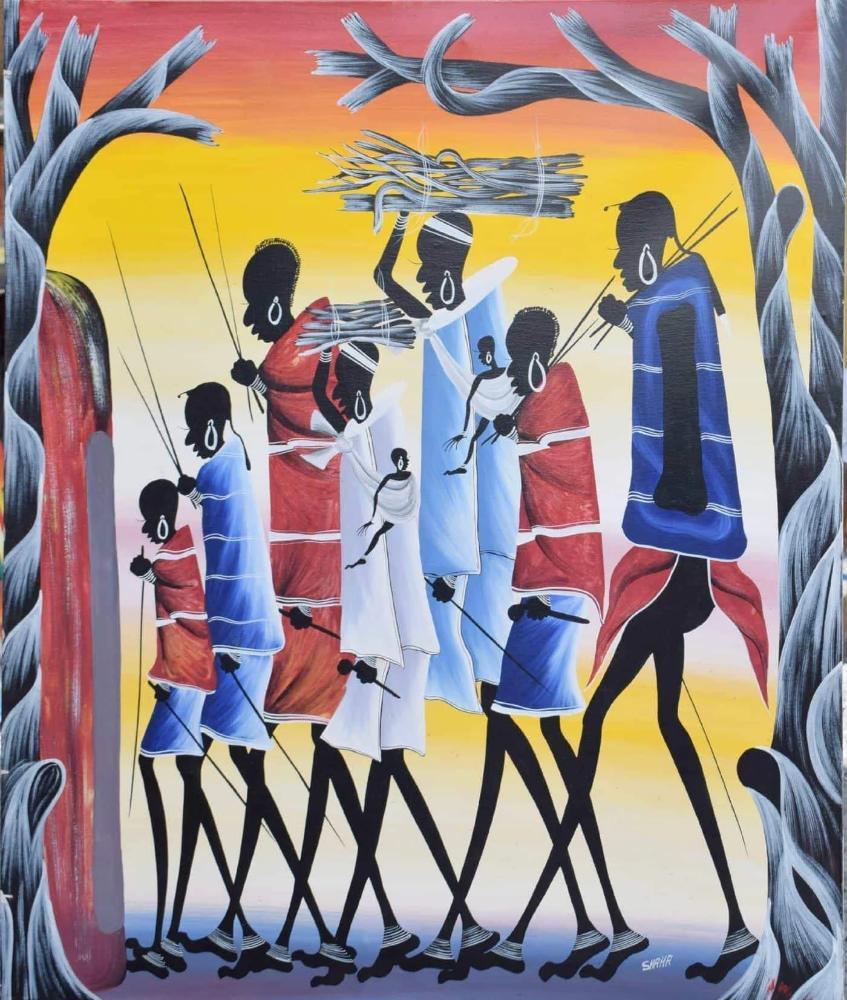 african painting of maasai folk for sale