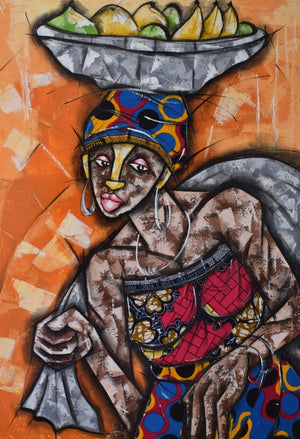 african art of a man with a basket for sale