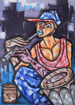 AFRICAN ART OF A MAN PLAYING MUSIC