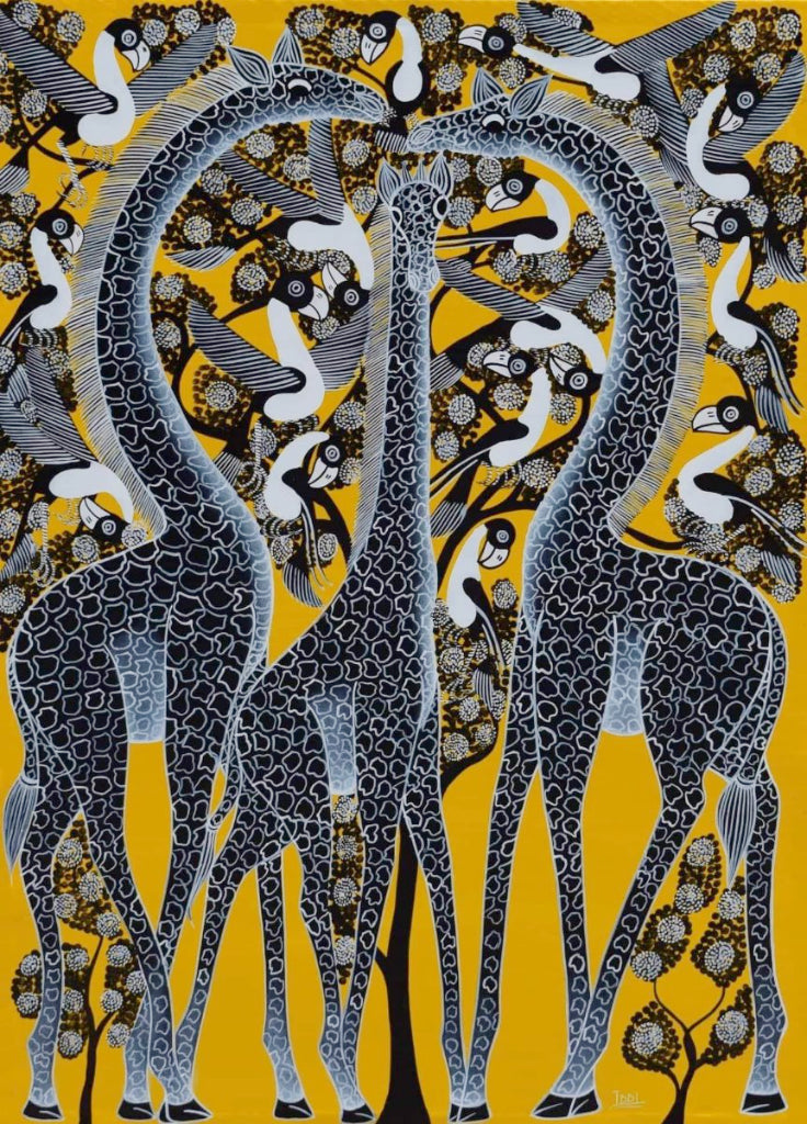 african painting of giraffes 
