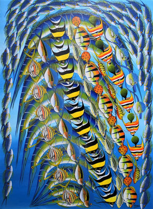 african painting of fishes in the sea