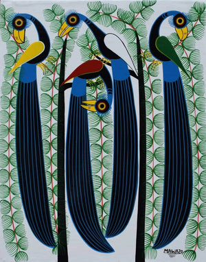 african painting of birds at serengeti national park