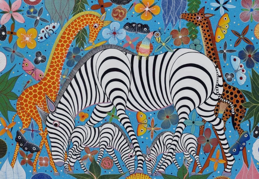 african art of zebras in the field for sale 