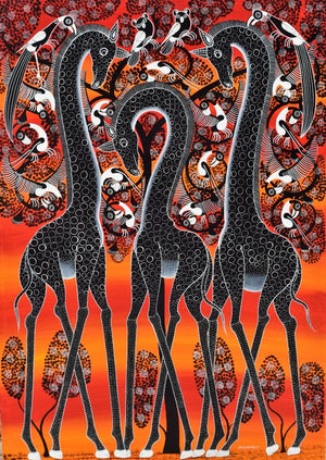 African painting of three giraffes for sale