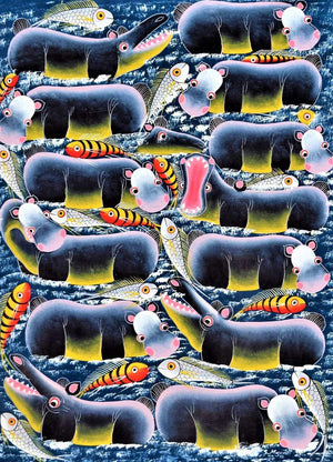 African  art of hippos 