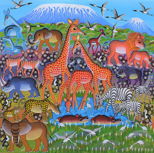 African painting of animals in 'Arusha