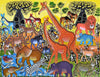 African painting of giraffes and animals in the Serengeti 