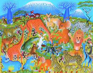 African painting of animals in the Serengeti for sale