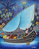 african art of a boat rocking in the sea