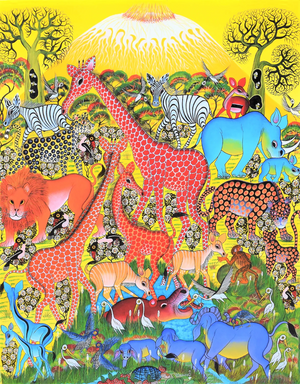 african painting of animals at kilimanjaro national park 
