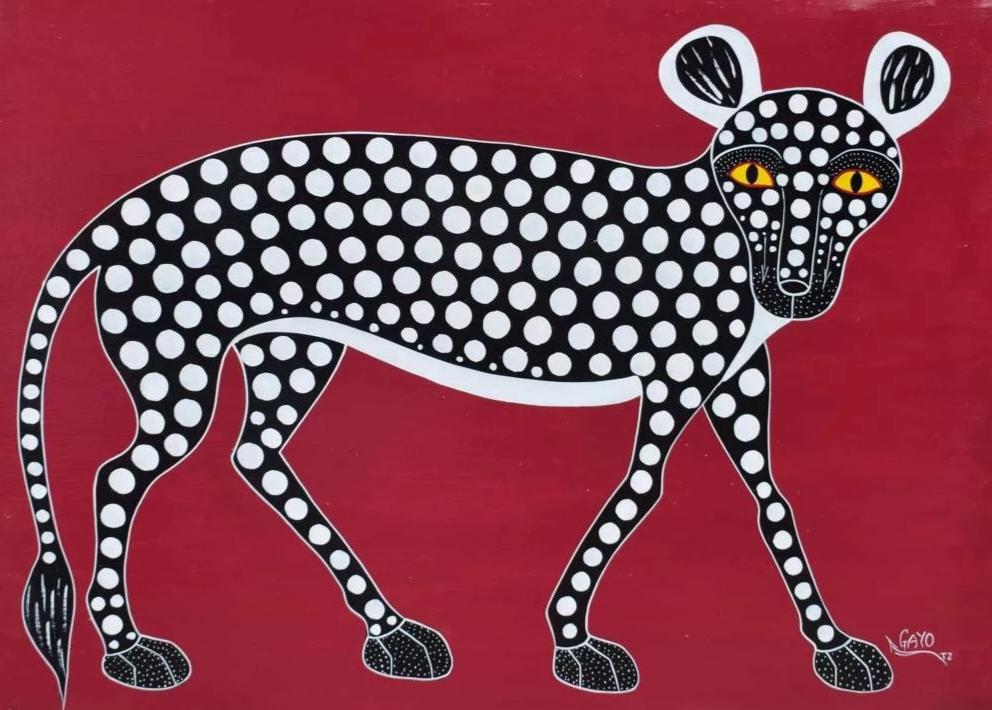African painting of a cat
